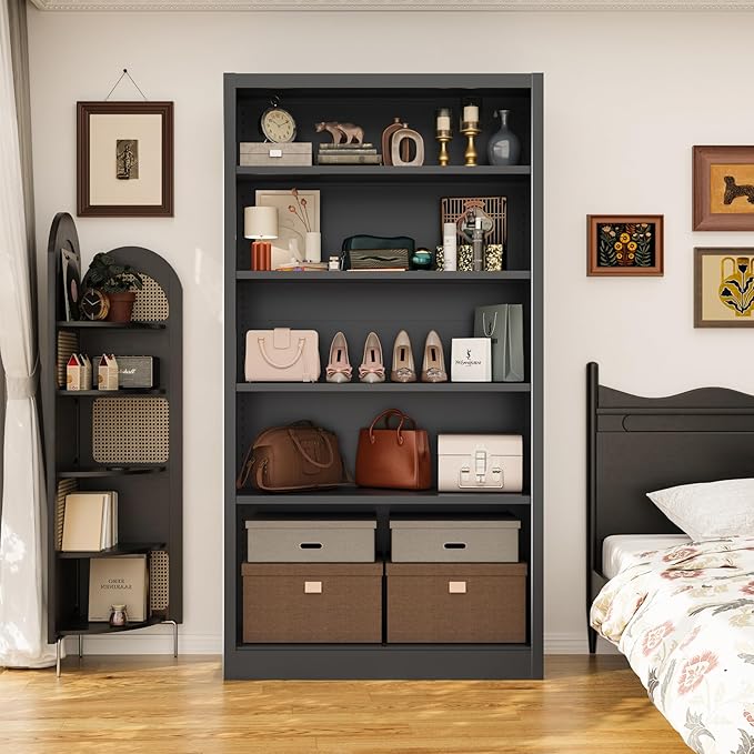 66"Heavy-Duty Steel Open Storage Cabinet with Adjustable Shelves, 6-Tier Shelving Unit, Easy Assembly Freestanding Organizer for Garage, Pantry,Office, Living Room (Black, 5 Tier-66"Hx 33"W x14"D)