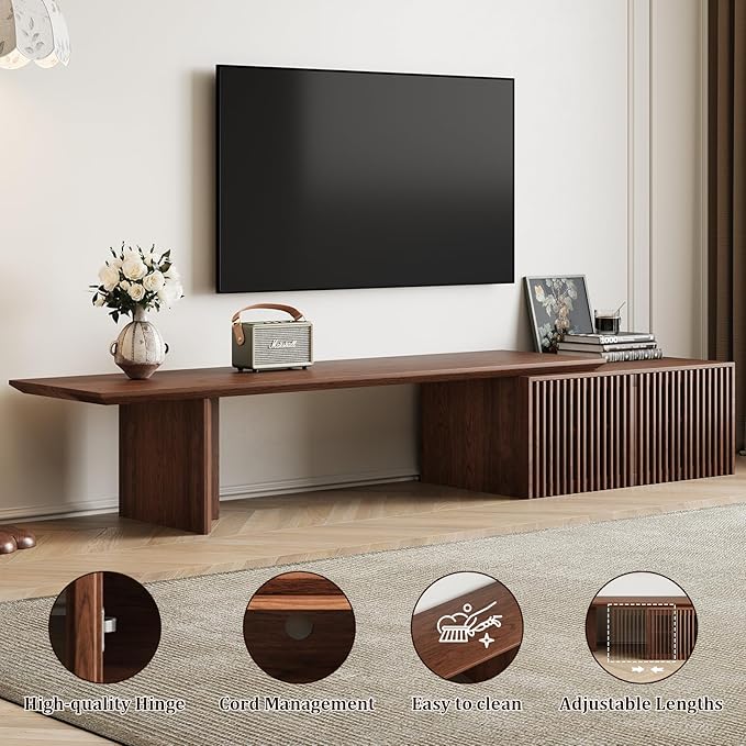 Modern TV Stand, Entertainment Center with Storage, Extendable TV Media Console for Up to 55+ Inch, Minimalist Television Cabinet for Living Room/Bedroom - Walnut (78.7"-110" Extendable)