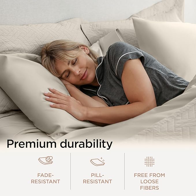 Threadmill Full Size Sheets | 600 Thread Count Bed Sheets Set with 16” Deep Pocket for Full Size Mattress | Sateen Weave 4-Piece Bedding Set with Cooling Effect | Taupe