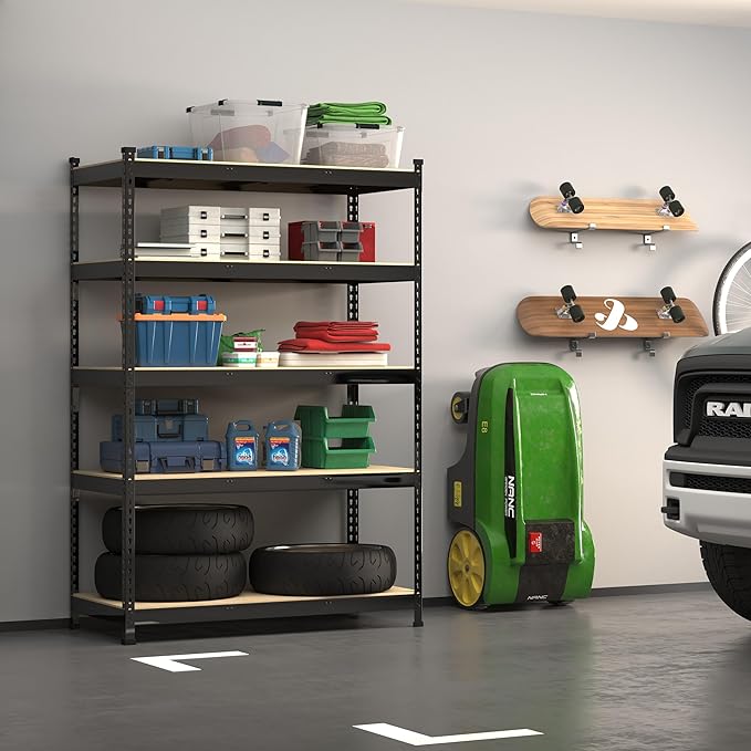 PrimeZone 48" x 24" x 72" Heavy Duty Storage Shelves, 5 Tier Adjustable Garage Storage Shelving, Metal Storage Utility Rack Shelf Unit for Warehouse Pantry Closet Kitchen, Black, 10 Pack