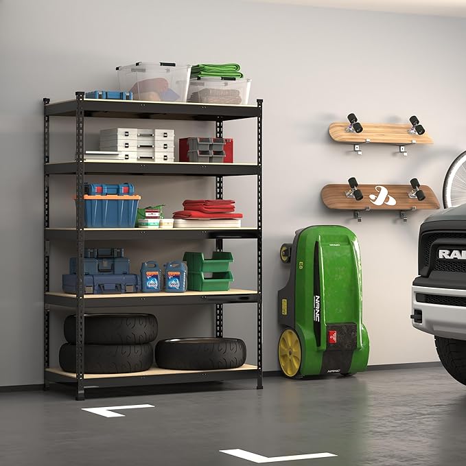 PrimeZone 6 Pack Heavy Duty Storage Shelves - 47" W x 18" D x 71" H 5 Tier Adjustable Garage Storage Shelving, Metal Storage Utility Rack Shelf Unit for Warehouse Pantry Closet Kitchen, Black