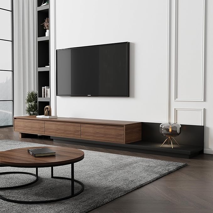 Mid-Century Modern Extendable TV Cabinet with 3 Drawers,TV Stand Adjustable from 78.7" to 130",Entertainment Center for Living Room,Walnut