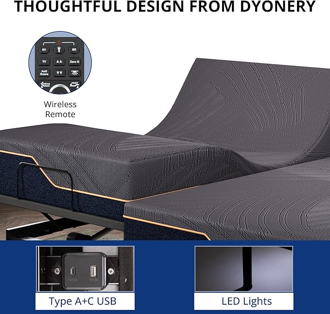 Split King Adjustable Bed Base Frame with Wireless Remote + 14 Inch Copper Memory Foam Mattress Bed in a Box, Head and Foot Incline & Massage, Zero Gravity, Fiberglass Free, 80" × 76"