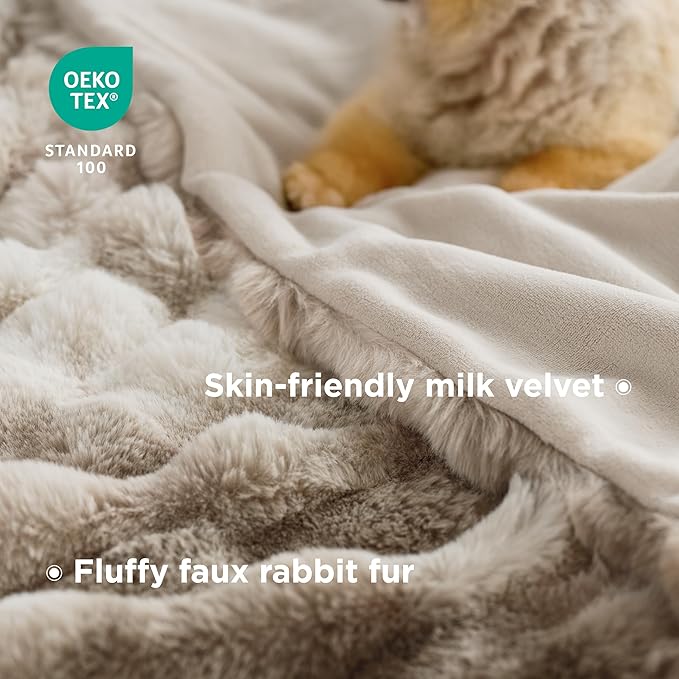 Bedsure GentleSoft Fluffy Faux Fur Blanket Twin Size, Fuzzy Soft Bubble Blanket for Couch, Faux Fur Decor for Home Bedroom Living Room, Thick Furry Cozy Gifts for Women, Tie-dye Taupe, 60x80 Inch