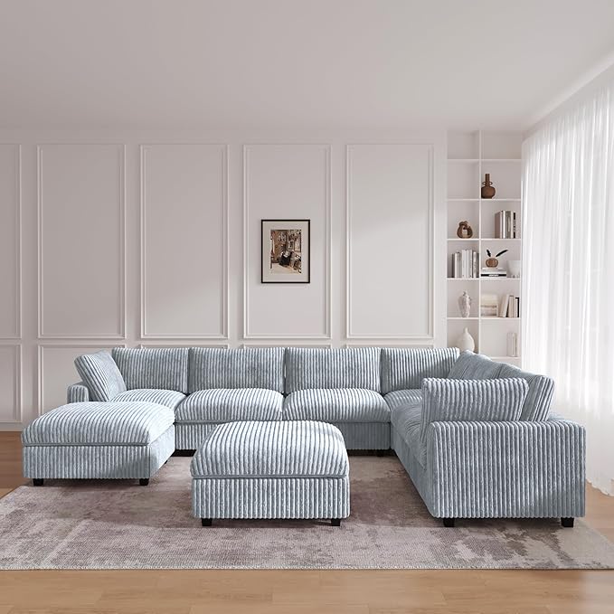 JACH 157" Modern Sectional Couch, Overzised Down Filled Soft Sofa, Deep Seat 8 Seater Convertible Modular Cloud Sofas for Living Room, Minimalist Couches,Sofa Cover Removable, Light Grey