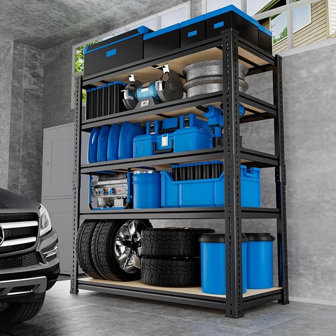 Garage Shelving, 2 PCS Storage Shelves Heavy Duty 2000 LBS Capacity, 5 Tier Adjustable Metal Organizer Wire Rack, 36" L x 18" W x 72" H Utility Shelf Unit for Kitchen Pantry