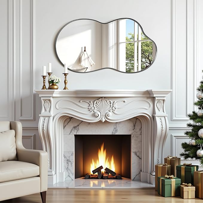 Suidia Irregular Wall Mirror, 36"x20" Bathroom Mirror Asymmetrical Mirrors Artistic Mirrors Decorative for Living Room Bedroom Bathroom Hallway Entryway, Black, Cloud Style