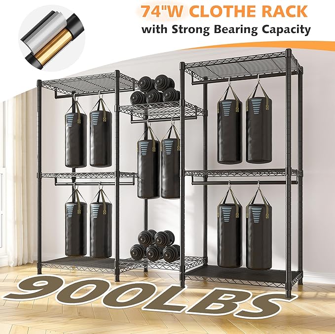 Raybee Heavy Duty Clothes Rack with Cover Clothing Rack for Hanging Clothes,Portable, Adjustable,Metal,Max Load 900lbs,Black