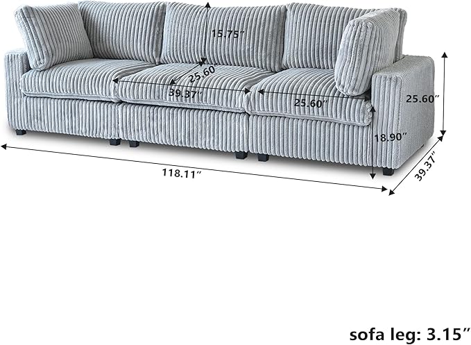 JACH 118" Sectional Couches, Convertable Modular Sofa for Living Room, Modern Deep Seat Couch, Sofa Covers Washable, Minimalist Plush Sofas for Living Room, Apartment, Light Grey