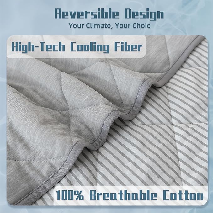 DOWNCOOL Cooling Blanket, Grey Reversible Blanket for Hot Sleeper,Breathable Summer Comforter, Lightweight Soft Q-Max>0.4 Arc-Chill Cool Comforter, 60"X70"