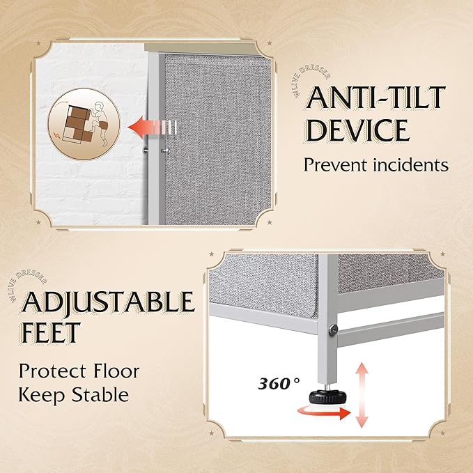 WLIVE 9-Drawer Dresser, Fabric Storage Tower for Bedroom, Hallway, Entryway, Closet, Tall Chest Organizer Unit with Fabric Bins, Steel Frame, Wood Top, Easy Pull Handle, Light Grey