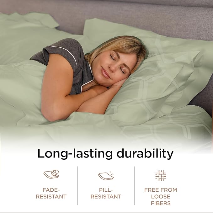 Threadmill 100% Cotton Sheets for Full Size Bed - 600 Thread Count Full Bed Sheets Set with 16” Deep Pocket - Jacquard Sateen Weave 4-Piece Bedding Set with Cooling Effect, Sage Green
