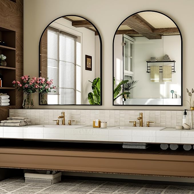 Arch Bathroom Mirror, 20x30 inch Arched Bathroom Mirror/Wall Mounted Vanity Mirror - Arch Metal Frame Wall Mirror for Bathroom Bedroom Living Room, Black