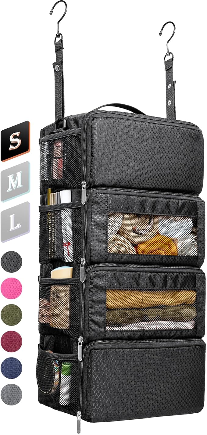 Suitcase Organizer, Travel Luggage Organizer Hanging Shelves Packing Cube Closet/Collapsible Portable Travel Organizer for Carry-on