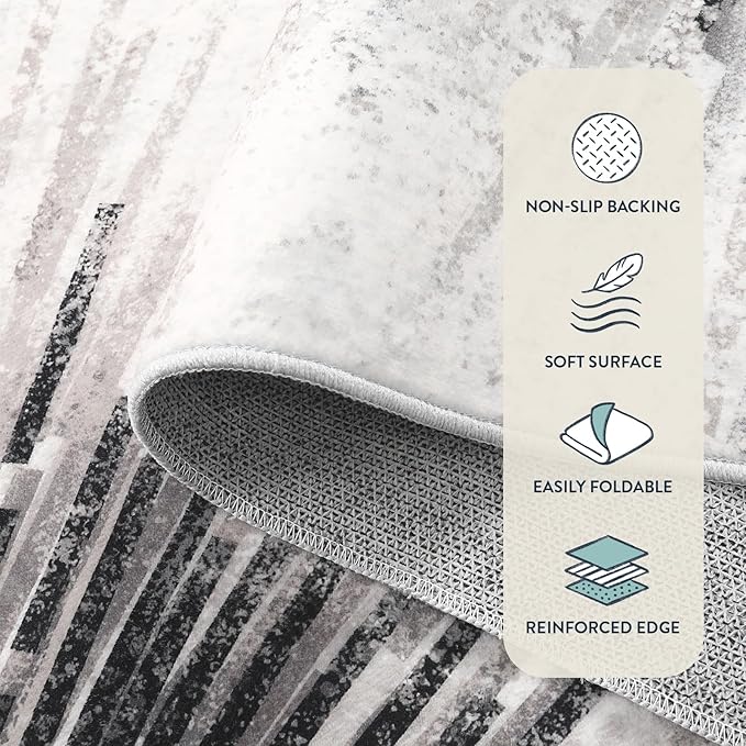 Lahome Modern Black 10x14 Rug for Living Room, Large Washable Area Rug Non-Slip Ultra-Thin Stain Resistant Carpet for Dining Room Table, Abstract Print Indoor Carpet for Bedroom Office