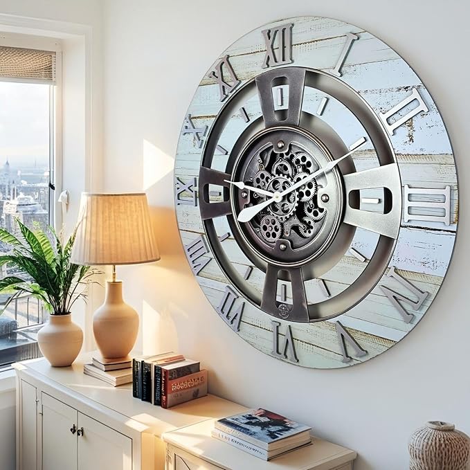 The Gears Clock Real Moving Gear Wall Clock England Line (Desert Beige, 36 inches (90 cm))