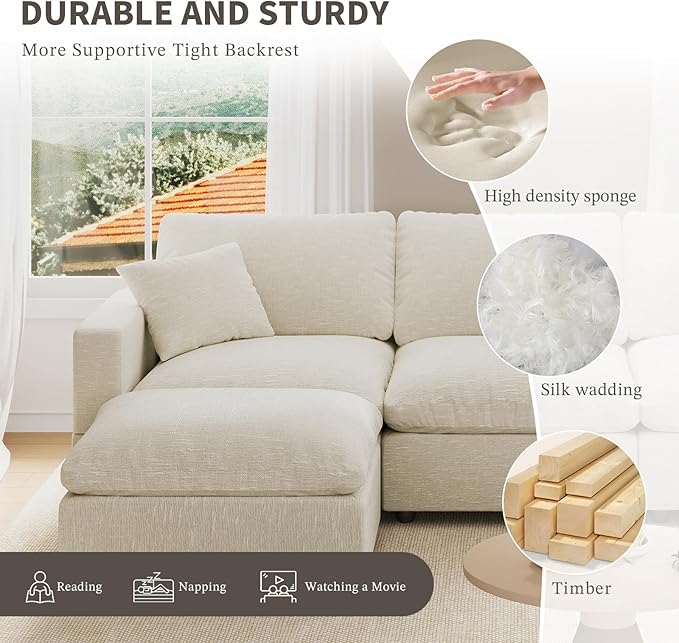 Modular Sectional Sofa Couch for Living Room, Convertible Upholstered Comfy Couches Deep Seat Sofa | Removable & Washable Cushion Covers, Filled with Down Cotton | Free Combination Sleeper Sofa Bed