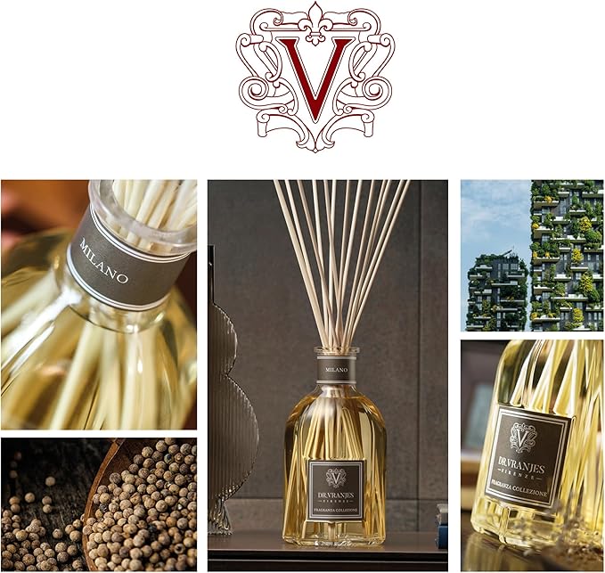 Dr. Vranjes – Milano 1250 ml Diffuser + Double Pack of White Sticks (3 Pieces Bundle) – Luxury Home Fragrance, Made in Italy, Main Scent: Patchouli, Pepper, Sandalwood
