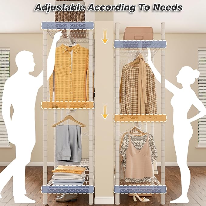 Raybee Heavy Duty Clothes Rack Load 900Lbs, Clothing Rack for Hanging Clothes for Bedroom 77" H x 69'' W x 16'' D,White