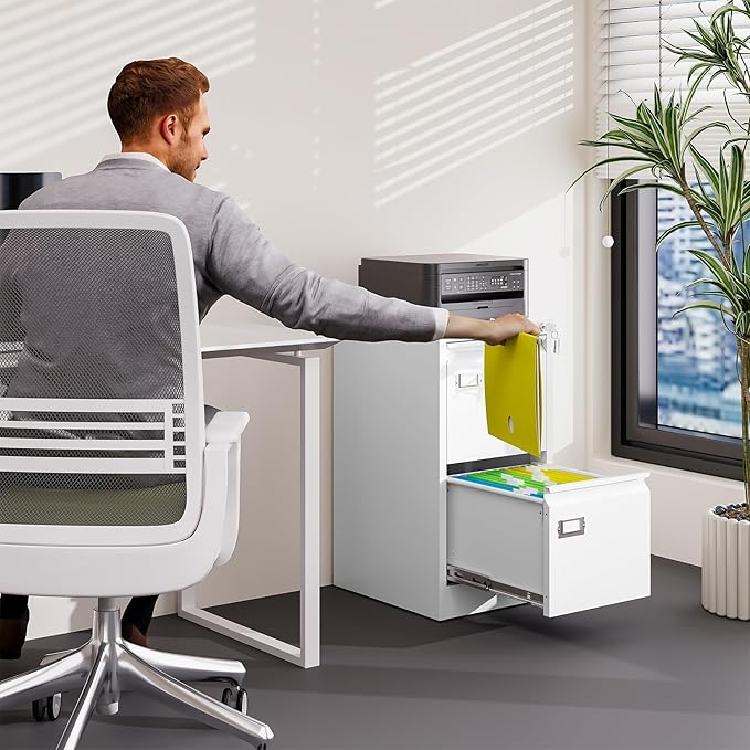 2 Drawer File Cabinet with Lock Metal Vertical Filing Storage Cabinet Office Home Steel Vertical File Cabinets for A4 Legal/Letter Size Narrow File Cabinet Locked,Assembly Required