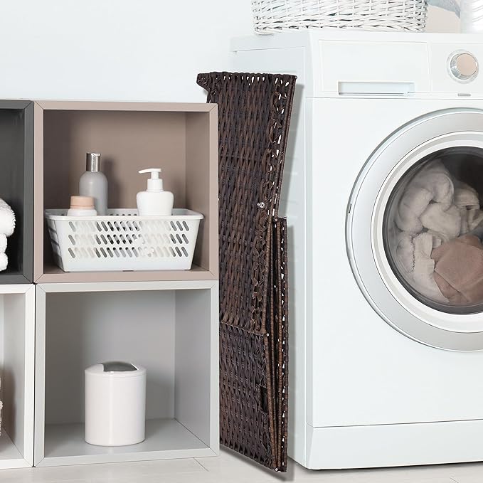 Wicker Storage Basket with Lid,Rattan Shelf Basket with Removable Liner Bag,105L Storage Bin,Storage Trunk with Heightened Feet,Storage Container for Wardrobe,Home Organizer