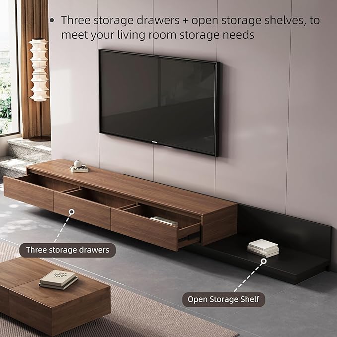 Mid-Century Modern Expandable TV Stand with 3 Drawers – Adjustable Entertainment Center for Living Room & Bedroom (79" to 130"), Stylish Walnut Brown Media Console