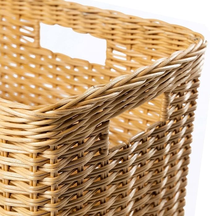 The Basket Lady Tall Rectangular Wicker Storage Basket, Medium, 20 in L x 13 in W x 11 in H, Sandstone