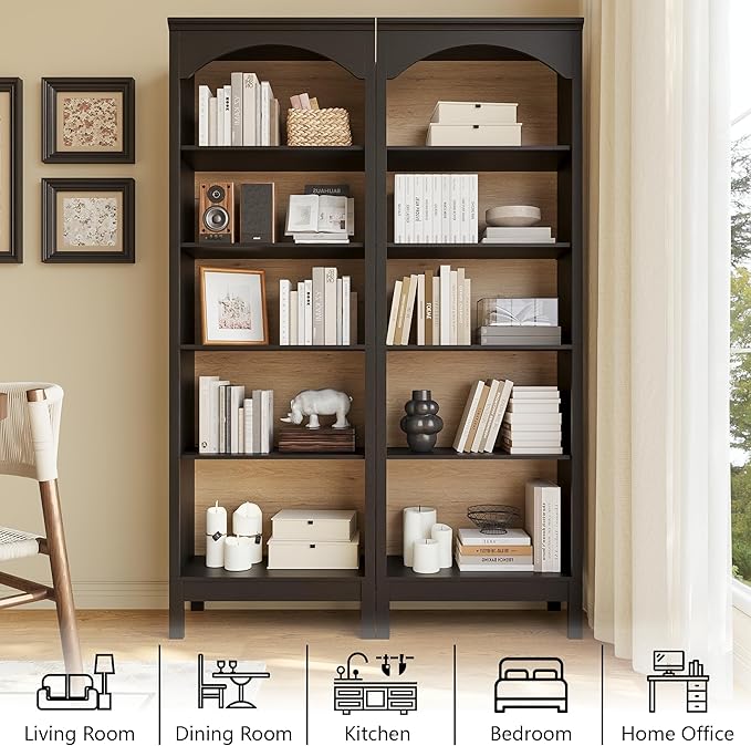 71" H Tall Bookshelf and Bookcase, Farmhouse Book Shelf with 5-Tier Open Shelves, Wooden Bookcase Freestanding Display Bookshelves for Bedroom, Living Room, Black