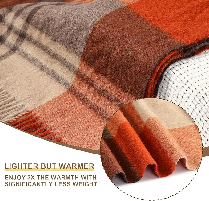 Red Plaid Throw Blanket for Couch,100% Wool Throw Blanket for Home Decor, Soft Lightweight Cozy All Season Decorative Vintage Blankets for Travel,Bed, Sofa, Chair, Outdoor 55'' x 83''/2LBS