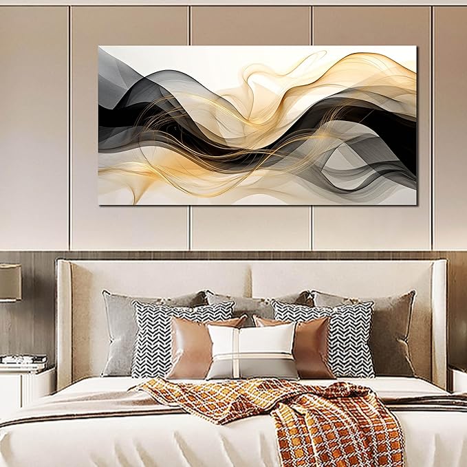 AOZEMI Abstract Wall Art Black White Canvas Art Gold Pictures Wall Decor Prints Artwork for Bedroom Living Room Home Office Kitchen 29x59