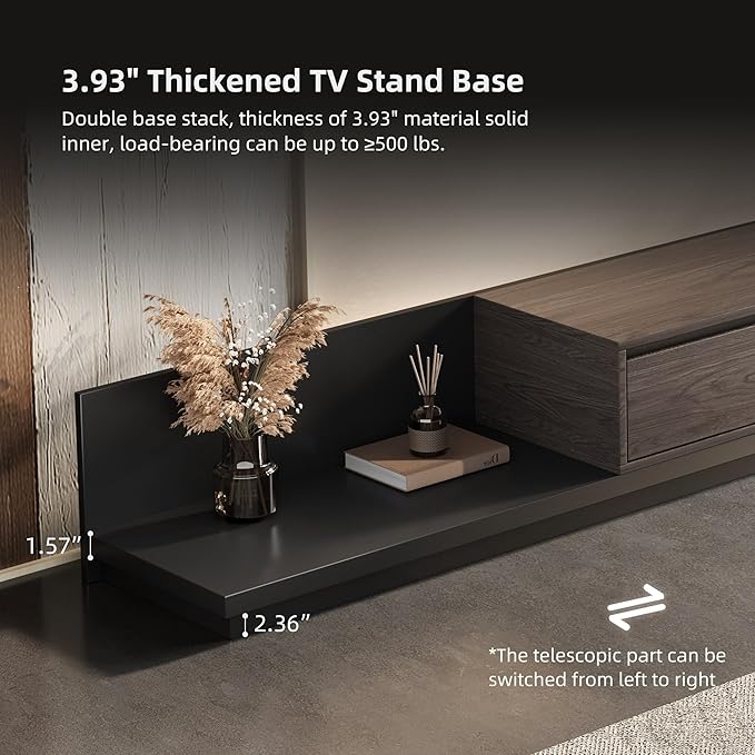 Mid-Century Modern Expandable TV Stand with 3 Drawers – Adjustable Entertainment Center for Living Room & Bedroom (79" to 130"), Stylish Black Walnut Media Console