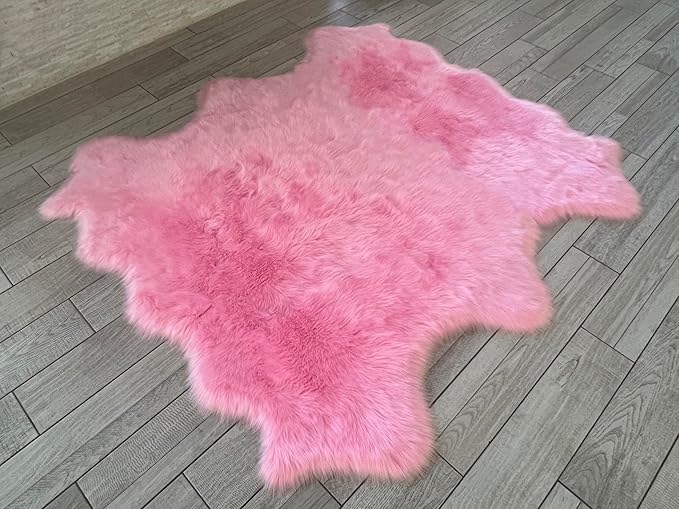 Free Shape Luxury Soft Fluffy Shag Area Rug Sexto 6 Pelts 6'x6',180x180 cm - Vegan Fur Ultra Soft Indoor Carpet Nursery Rugs for Bedroom Home Decor, Pink