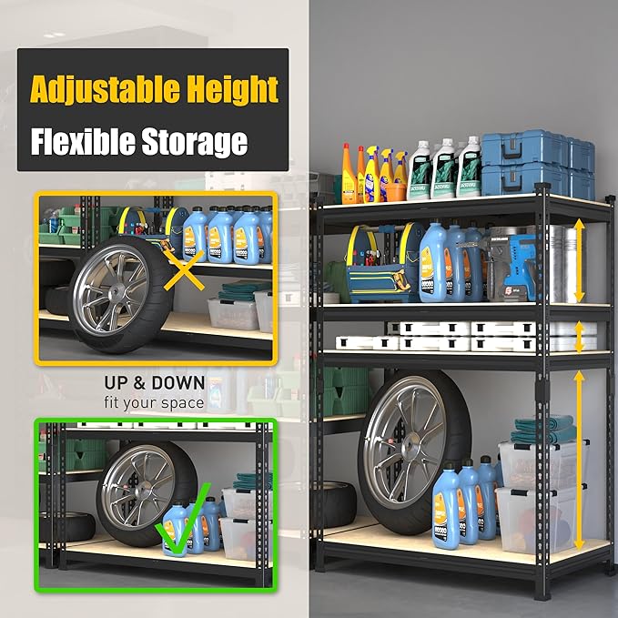 PrimeZone 40" W x 20" D x 59" H Heavy Duty Storage Shelves, 4 Tier Adjustable Garage Shelving Unit, Metal Organizer Shelf Utility Rack for Warehouse Pantry Closet Kitchen, Black