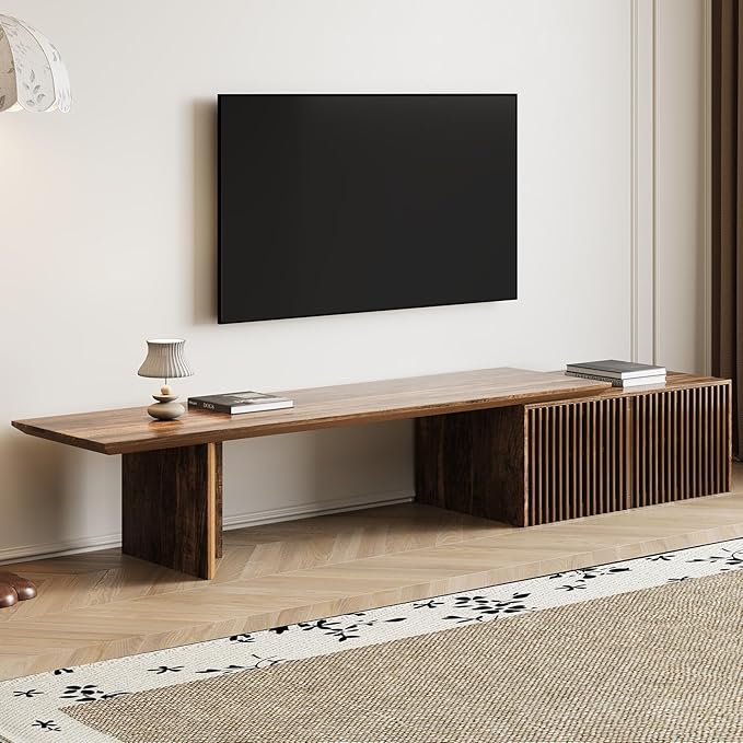 Modern TV Stand, Entertainment Center with Storage, Extendable TV Media Console for Up to 55+ Inch, Minimalist Television Cabinet for Living Room/Bedroom - Rustic Brown (78.7"-110" Extendable)