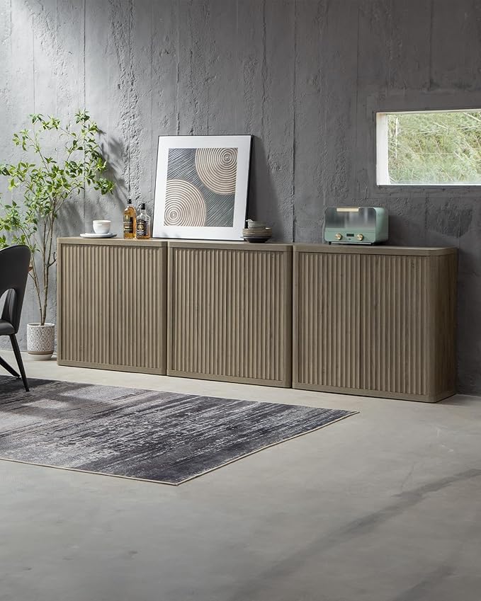 SICOTAS Buffet Cabinet with Storage Sideboard Accent Modern Credenza with Doors & Shelves Fluted 103.8" Tall Media Console Mid Century Coffee Bar Table for Living Room Kitchen Dining Room Hallway