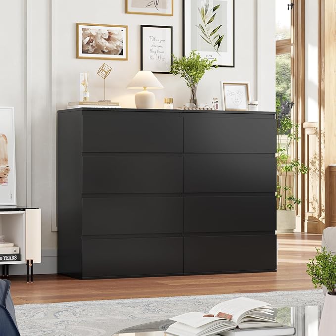 FOTOSOK Black Dresser, 4 Drawer Dresser Modern Storage Chest of Drawers 23.6L x 15.7W x 31.5H in, Black Dressers Storage Cabinet with 4 Drawers for Home Office