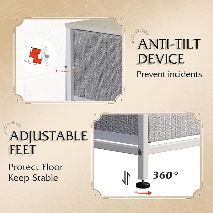 WLIVE Storage Organizer Unit with 11 Fabric Bins, Storage Drawers Organizer with Steel Frame, Tall Storage Tower Organizaton for Living Room, Hallway, Office, Light Grey