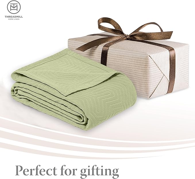 Threadmill Luxury Cotton Blankets for Queen Size Bed | All-Season 100% Cotton Queen Size Blanket | Aster Cozy Lightweight, Soft Breathable Coverlet fits Full Size Bed, 90x92 | Sage Green