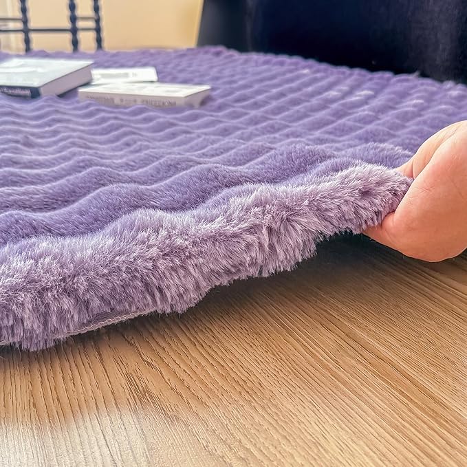 Purple Rabbit Plush Area Rug for Bedroom Living Room Sofa,3'X5' Faux Fur Fluffy Shaggy Rectangular Square Rug for Kids Teen Girls Room,Furry Carpet Rug for Nursery Baby Room Decor for Teenage