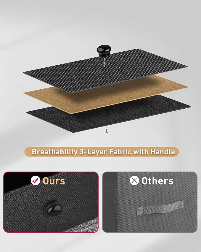 Tall Fabric Dresser for Bedroom, Vertical Storage Organizer Tower with 6 Drawers, Chest of Drawers with Bins, Steel Frame, Wood Top for Bedroom, Closet, Entryway Black