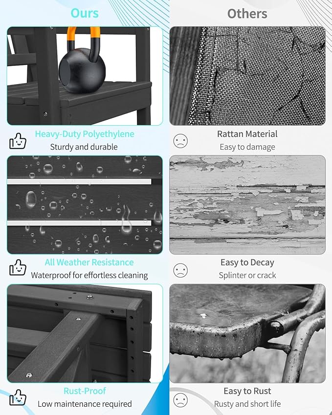 QUASCO 7-Piece Patio Dining Table Sets, Outdoor HDPE Dining Furniture Set with Umbrella Hole Table and 6 Chairs for Poolside, Porch, Yard and Garden, Black