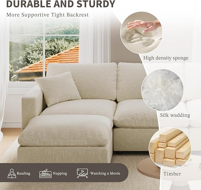 Cloud Couch Modular Sectional Sofa, 123.8" 6-Seater U Shaped Sectional Couches for Living Room, Convertible Cloud Sofa with Ottoman, Down Filled Wide & Deep Seat, Removable Washable Cushion Covers