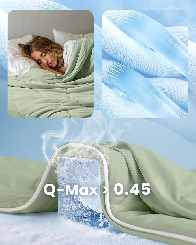 Cooling Comforter Queen Size, Breathable Blanket for Hot Sleepers & Night Sweats, Q-Max>0.46 Tech, Summer Lightweight & Skin-Friendly Bedding, 90"x90", Sage