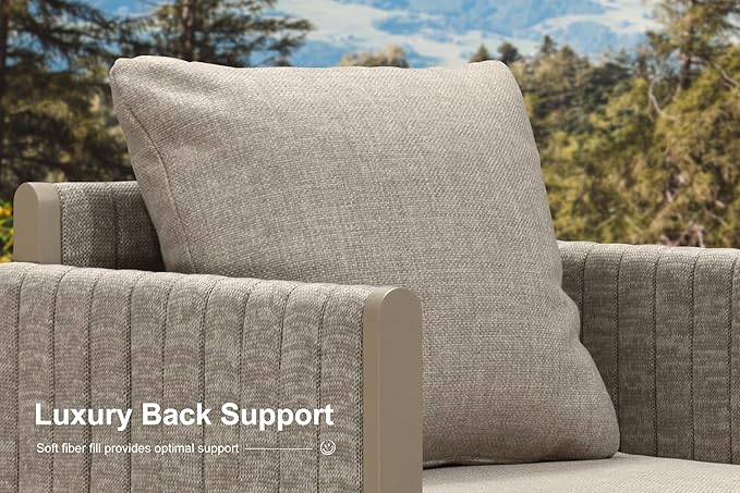 PURPLE LEAF 9 Pieces Outdoor Patio Dining Set Modern Large Weather-Resistant Table and Aluminum Chairs with Olefin Fabric Cushions for Family Dinners Indoor Decor Kitchen Beige