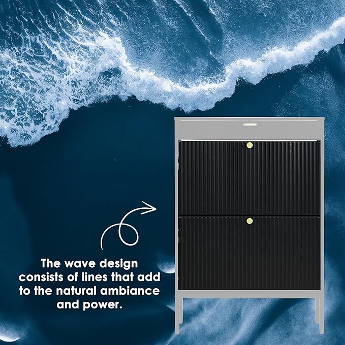 Brafab Shoe Rack Storage Organizer, Shoe Storage Cabinet with 2 Flip Drawers&1 Small Drawer, Slim Entryway Shoe Organizer with Fluted Panel Doors,Dark Black