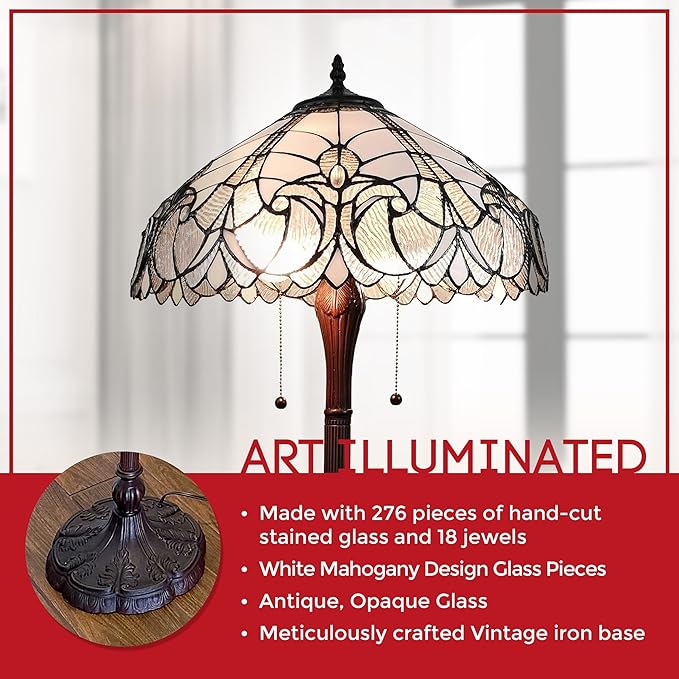 Amora Tiffany Style Floor Lamp - 62” Floral Mahogany Stained Glass Floor Lamp