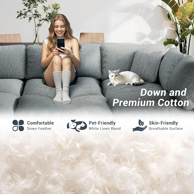 Modular Sectional Sofa Cloud Couch,Down Filled Comfy Cloud Modern Sofa,L Shape Oversized Couch Cushion Covers Removable for Living Room,Light Blue