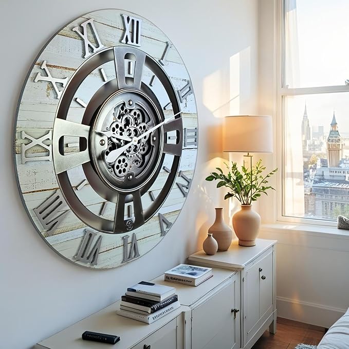 The Gears Clock Real Moving Gear Wall Clock England Line (Desert Beige, 36 inches (90 cm))