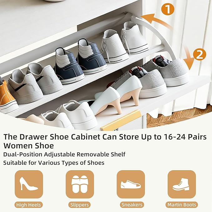 Large Shoe Cabinet Storage for Entryway Hidden Rattan Shoe Cabinet with 4 Flip Drawers Freestanding for Entryway、Hallway Beige