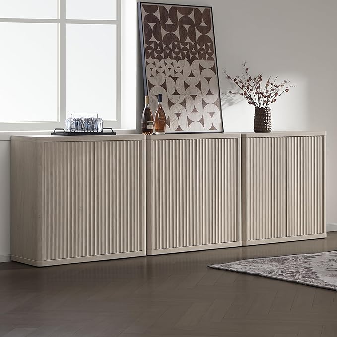 SICOTAS Buffet Cabinet with Storage Sideboard Accent Modern Credenza with Doors & Shelves Fluted 103.8" Tall Media Console Mid Century Coffee Bar Table for Living Room Kitchen Dining Room Hallway